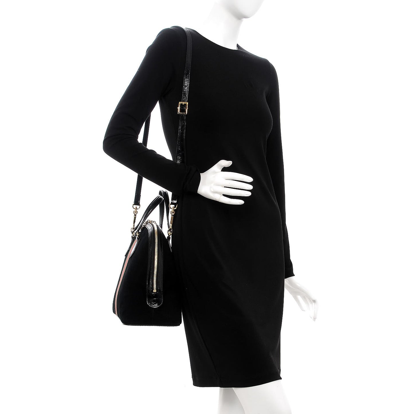 Suede Patent GG Web Medium Ophidia Top Handle Dome Bag Black