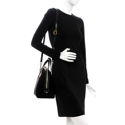 Gucci Suede Patent GG Web Medium Ophidia Top Handle Dome Bag Black 2 of 7
