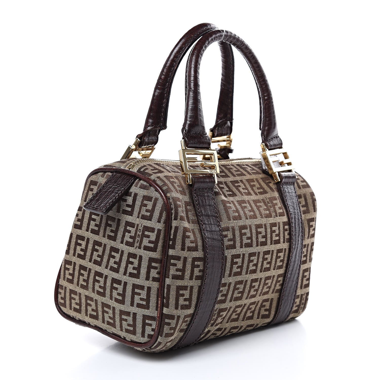 Fendi Zucchino Vitello Mini Boston Mogano Panna Bruciato 3 of 9