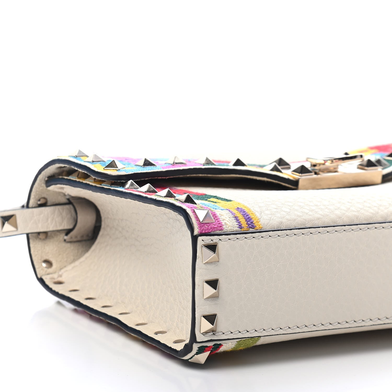 Valentino Garavani Pebbled Calfskin Embroidered Medium Rockstud Flip Lock Crossbody Bag Ivory 6 of 7