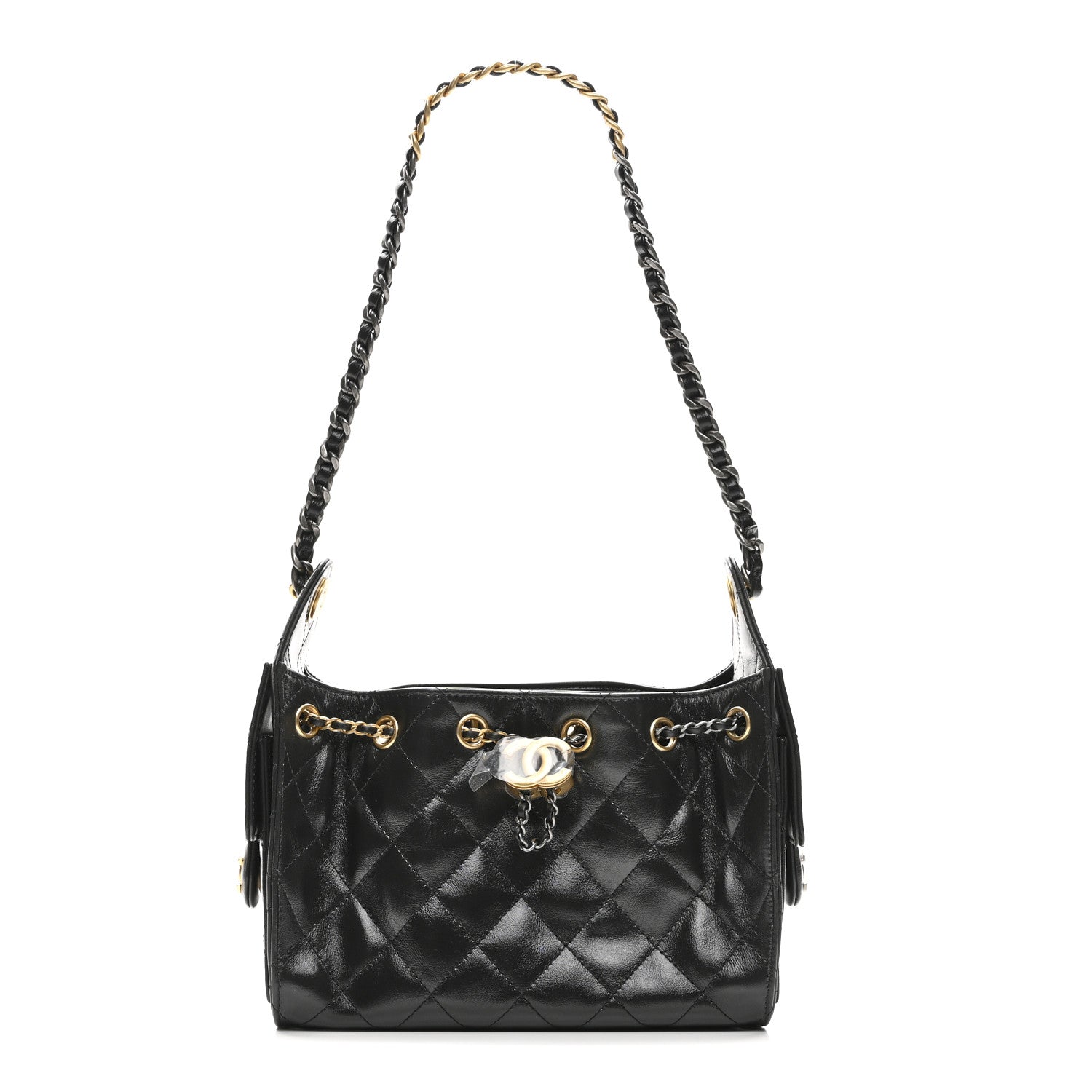 Chanel Shiny Crumpled Quilted Mini Chanel 25 Handbag Black 1 of 11