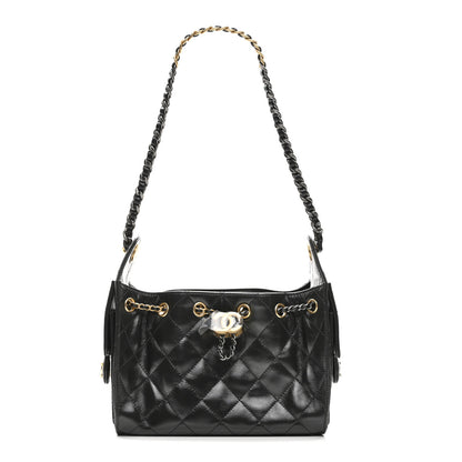 Chanel Shiny Crumpled Quilted Mini Chanel 25 Handbag Black 1 of 11