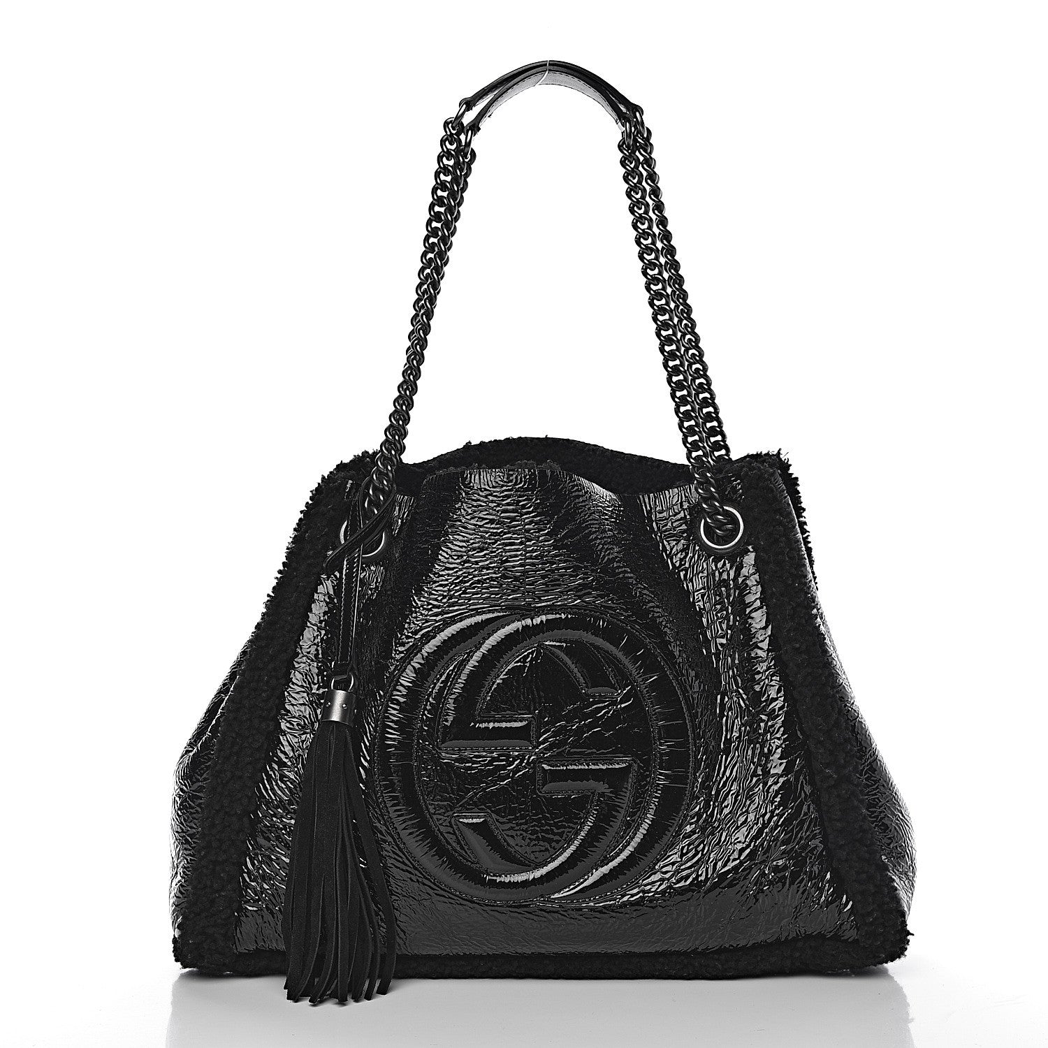 Gucci Patent Shearling Medium Soho Chain Shoulder Bag Black 3 of 11