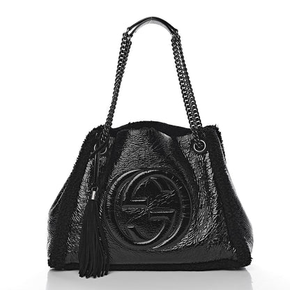 Gucci Patent Shearling Medium Soho Chain Shoulder Bag Black 3 of 11