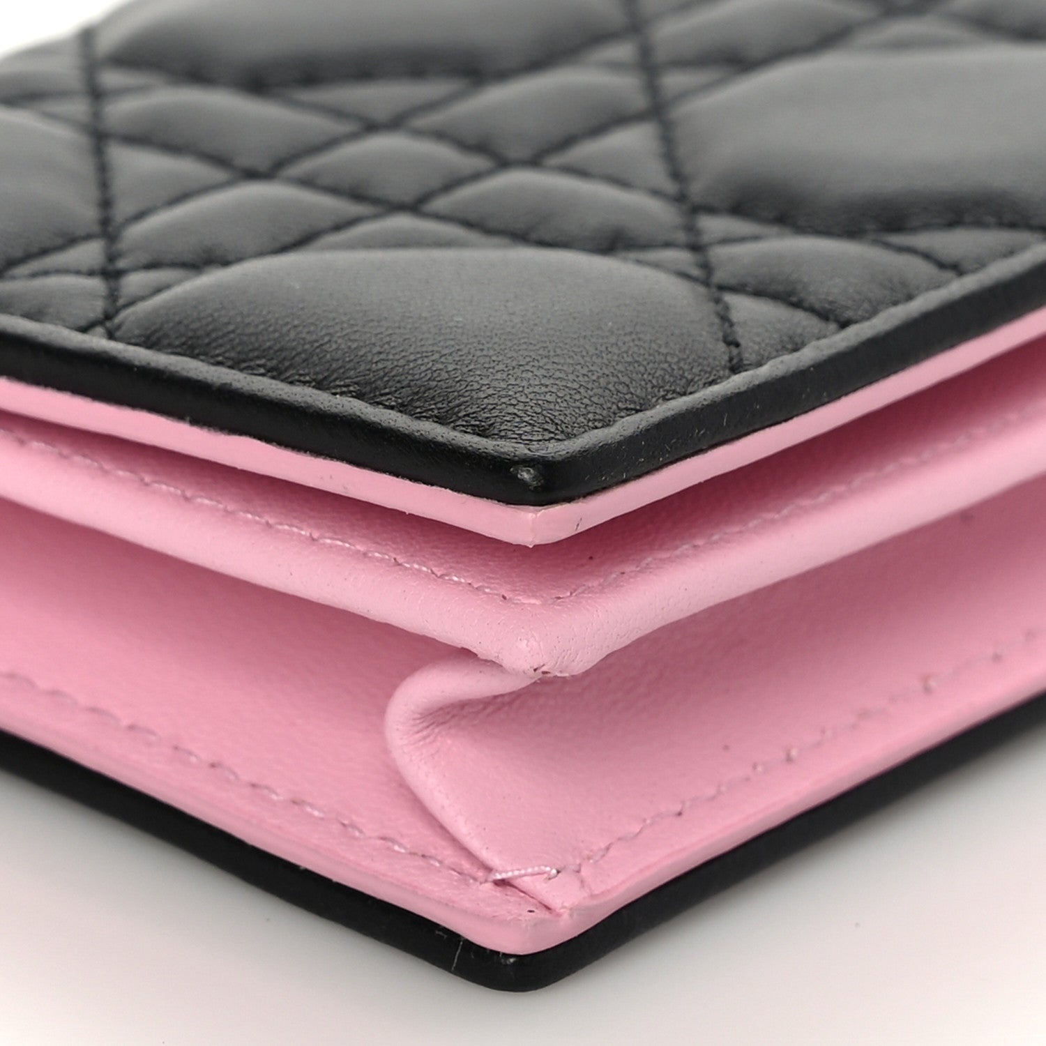 Christian Dior Lambskin Cannage Bi-Color Small Lady Dior Flap Card Holder Black Pink 8 of 9