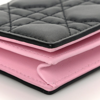 Christian Dior Lambskin Cannage Bi-Color Small Lady Dior Flap Card Holder Black Pink 8 of 9