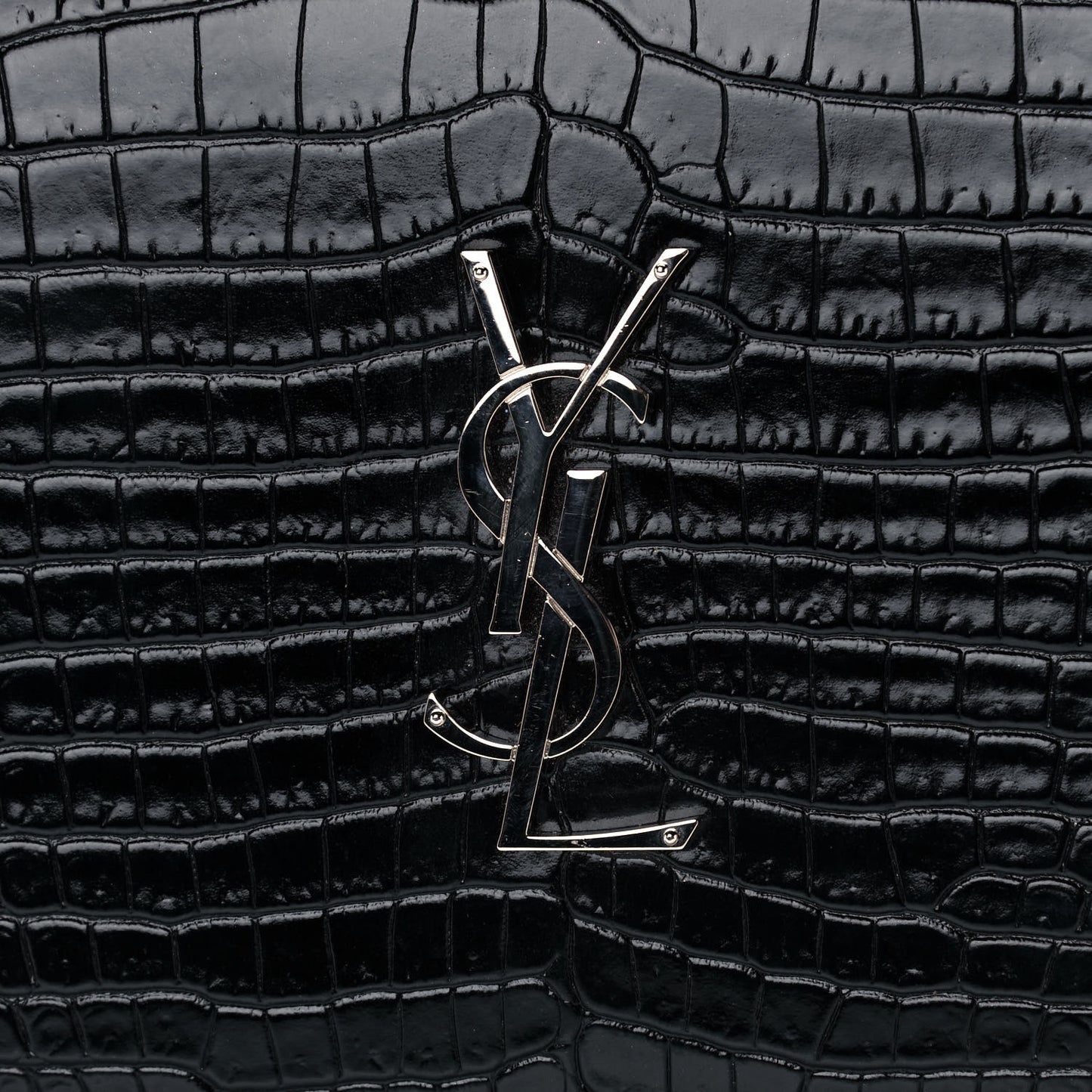 Calfskin Crocodile Embossed Monogram Chain Wallet Black