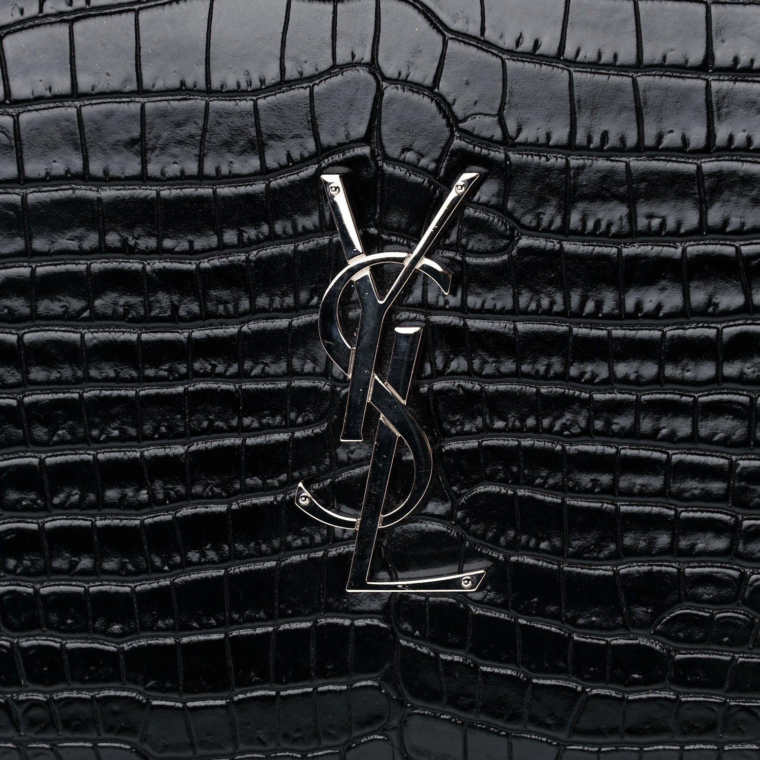 Saint Laurent Calfskin Crocodile Embossed Monogram Chain Wallet Black 7 of 11