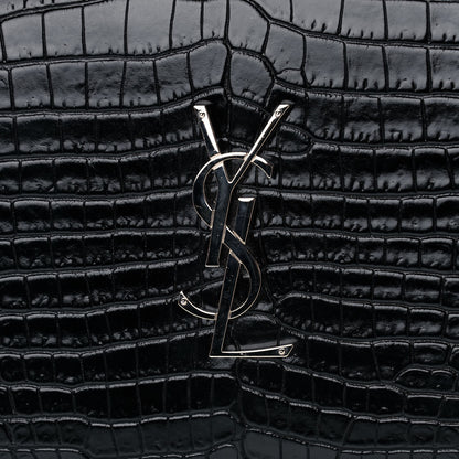Saint Laurent Calfskin Crocodile Embossed Monogram Chain Wallet Black 7 of 11