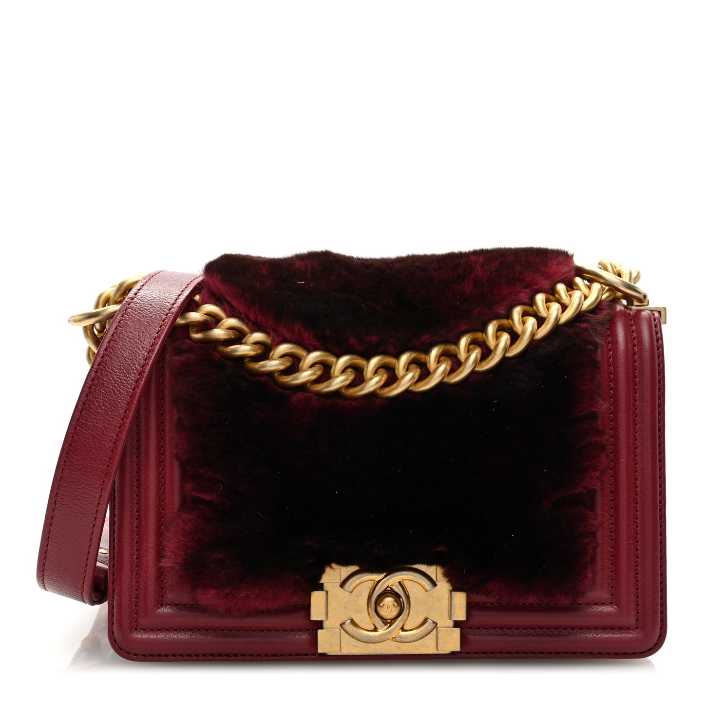 Orylag Rabbit Fur Calfskin Small Boy Flap Burgundy