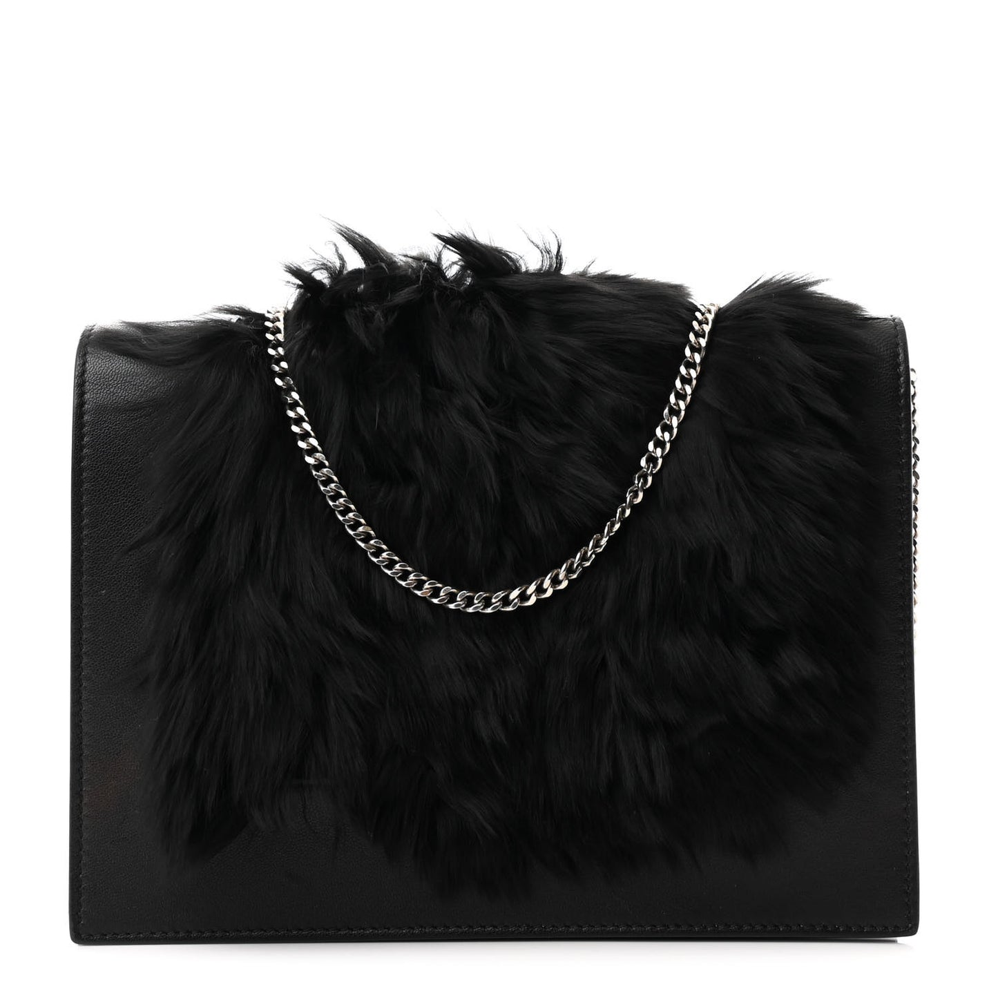 Smooth Lambskin Fur Frame Evening Chain Clutch Black