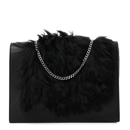 Celine Smooth Lambskin Fur Frame Evening Chain Clutch Black 1 of 10