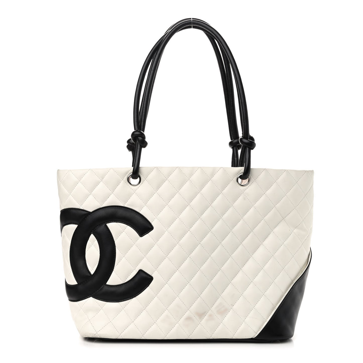Calfskin Quilted Large Cambon Tote White Black