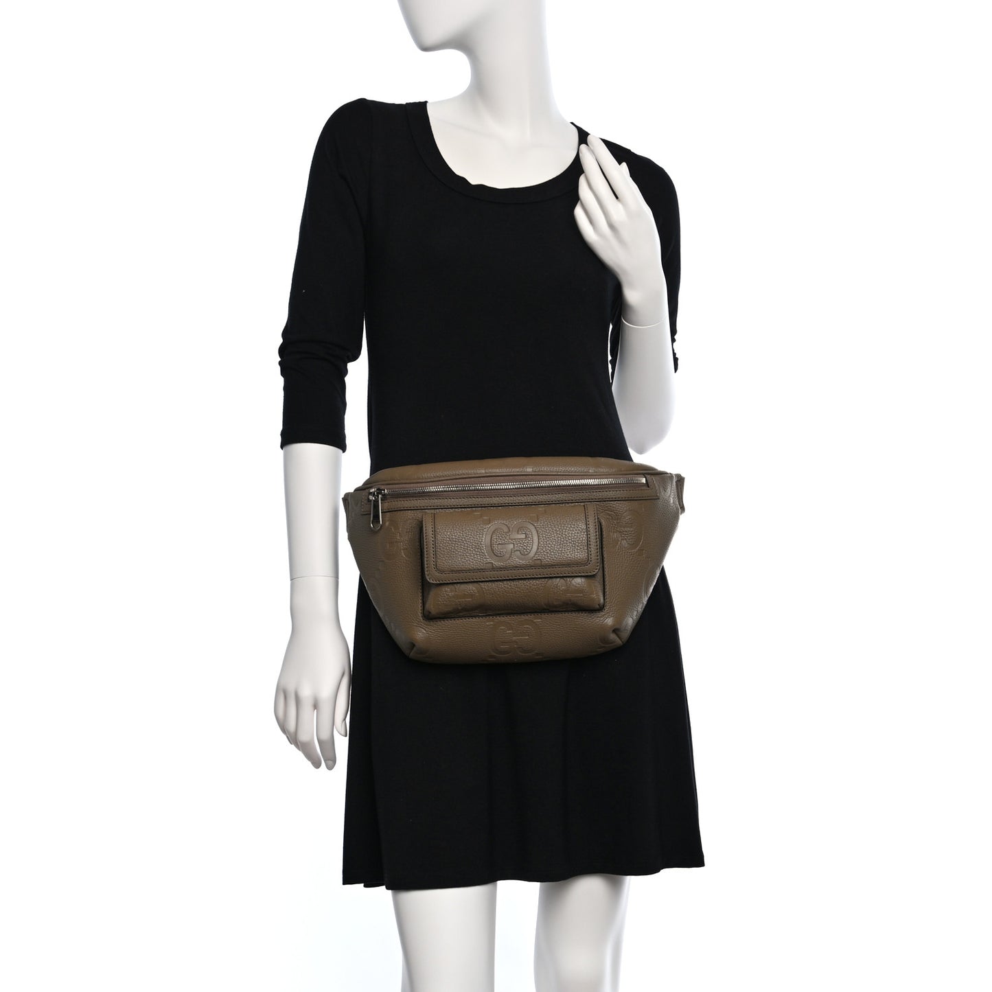 Piuma Calfskin Jumbo GG Embossed Pocket Belt Bag Good Taupe