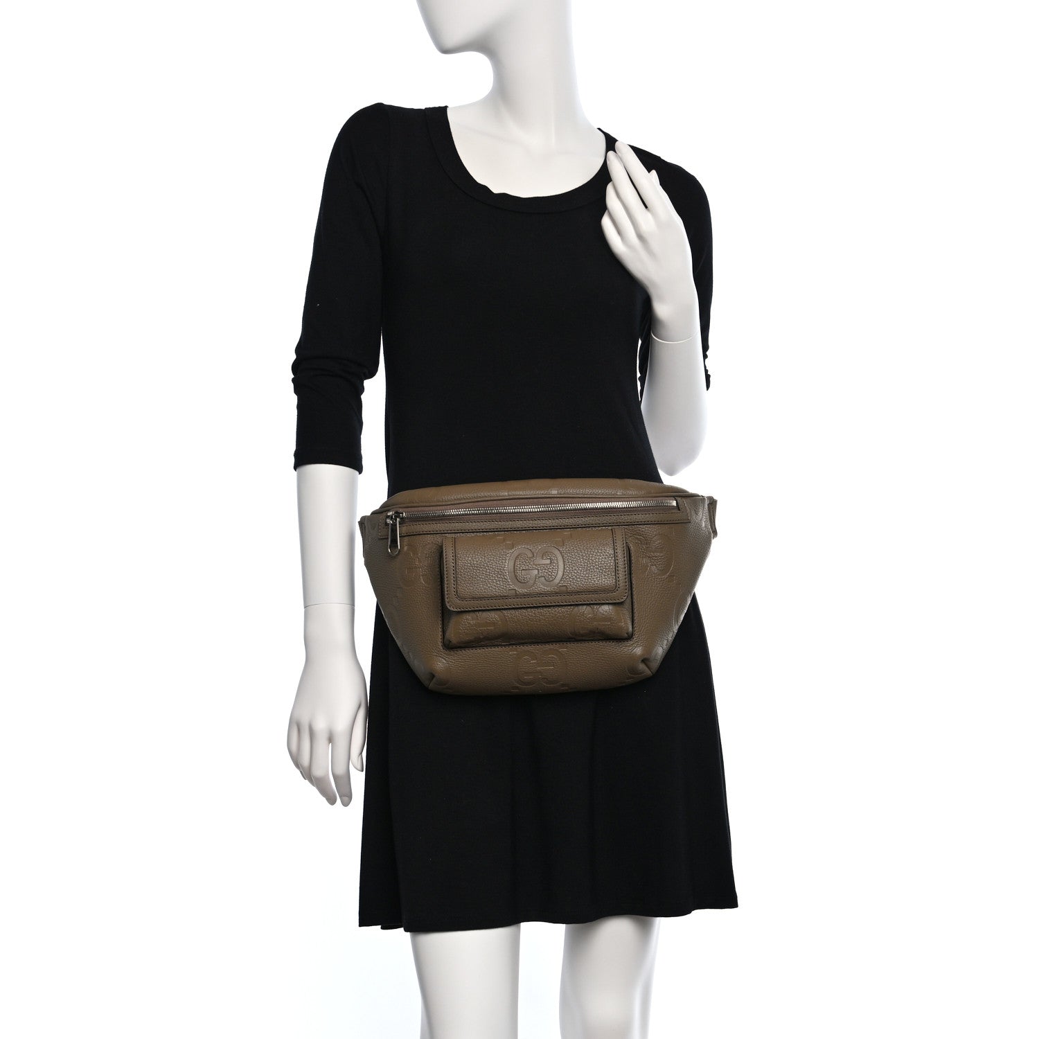 Gucci Piuma Calfskin Jumbo GG Embossed Pocket Belt Bag Good Taupe 2 of 8
