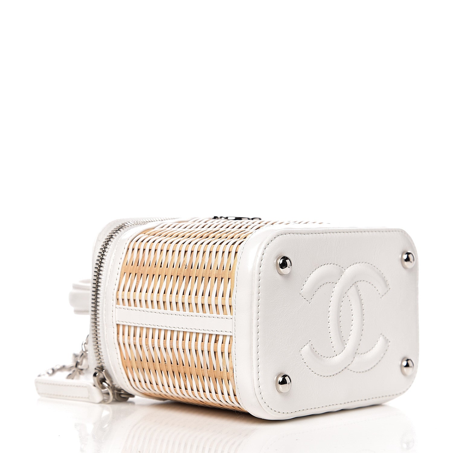 Chanel Calfskin Raffia Small Vanity Case Bag White Beige 3 of 10