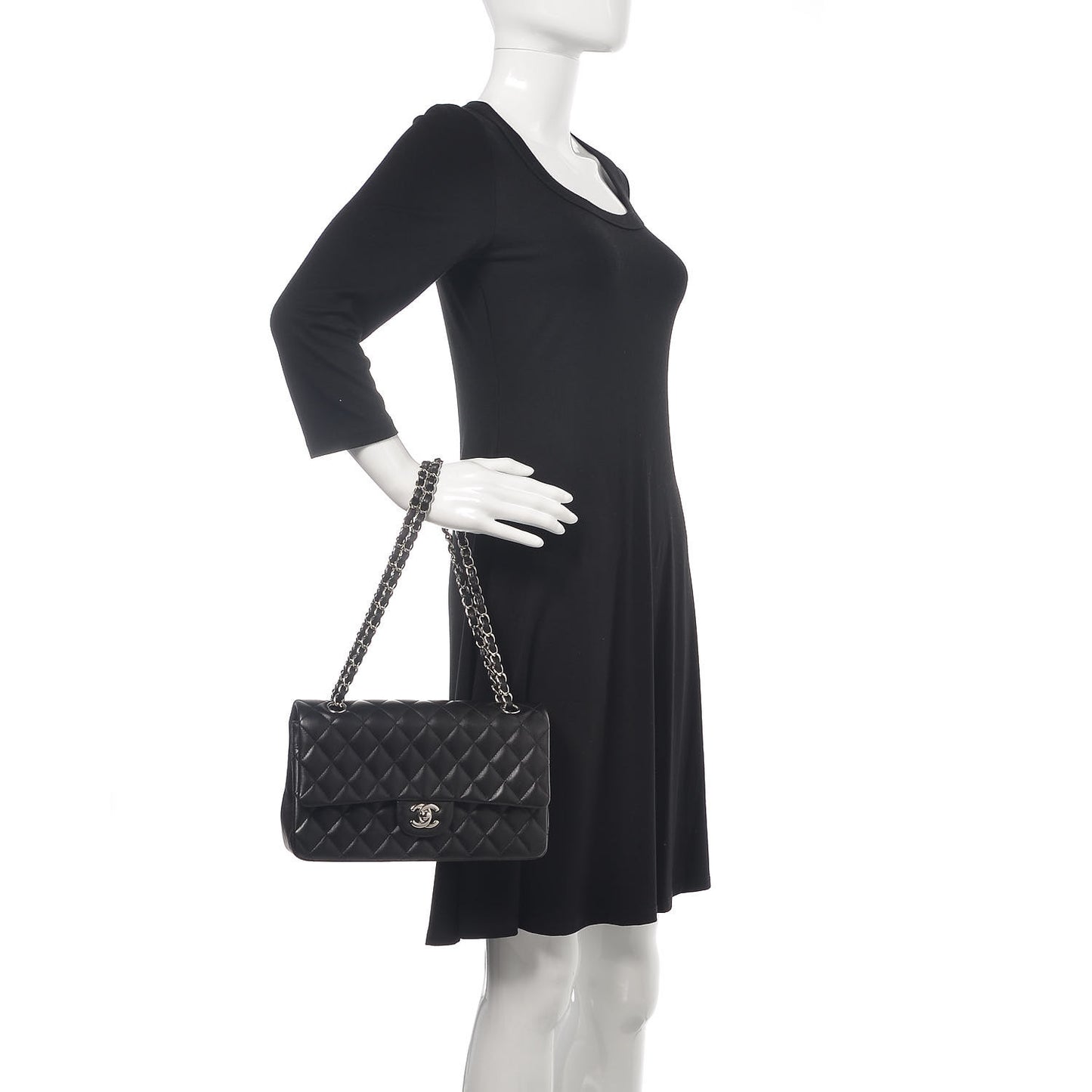 Lambskin Quilted Medium Double Flap Black