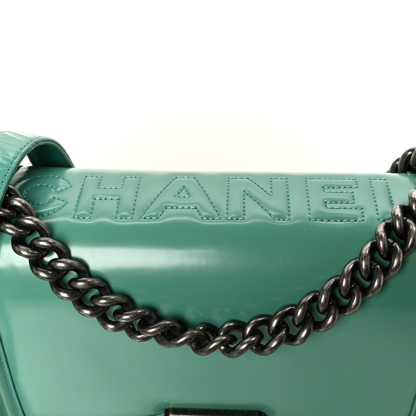 Glazed Calfskin Medium Boy Flap Green