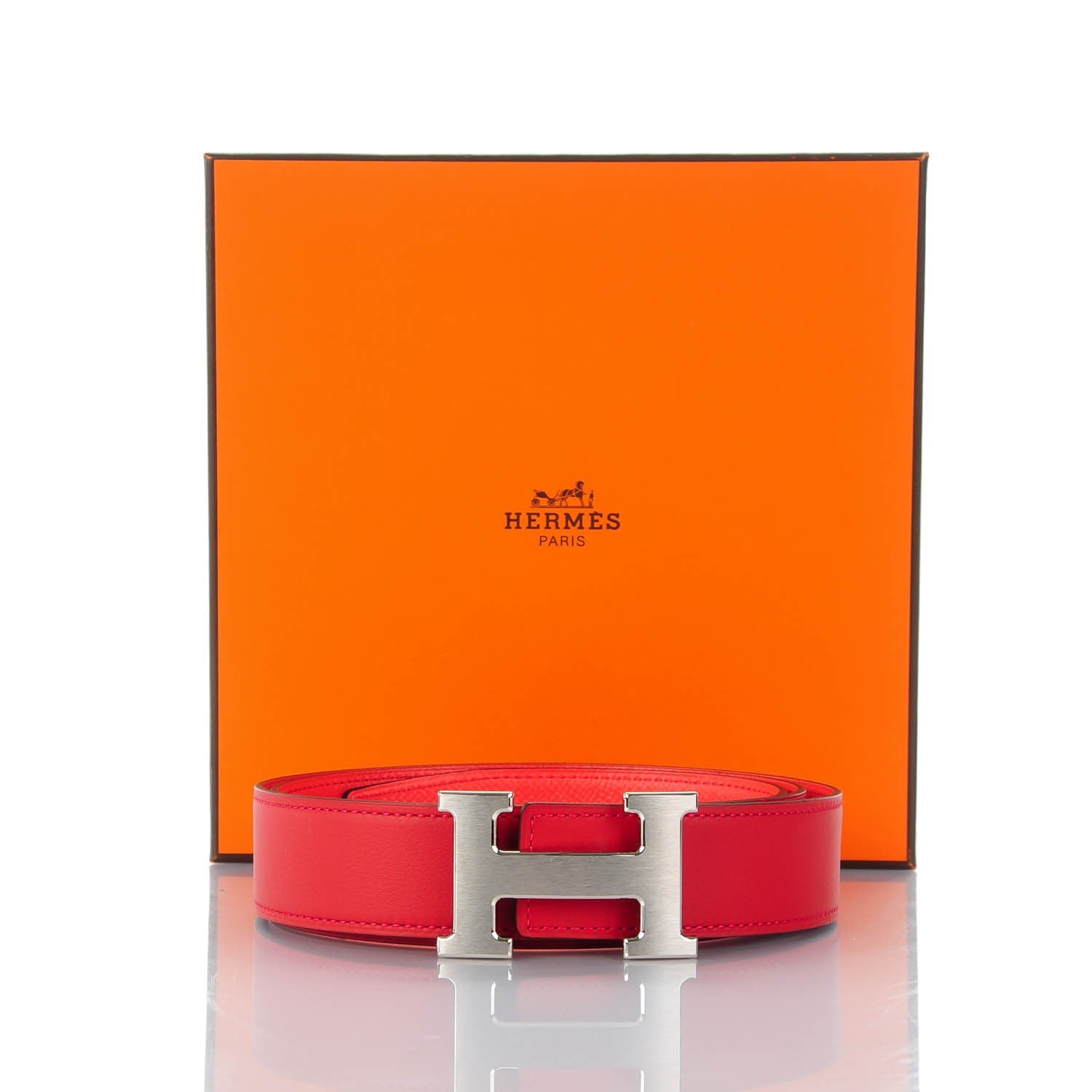 Hermes Swift Epsom 32mm H Belt 95 Vermillion Rose Jaipur 2 of 10