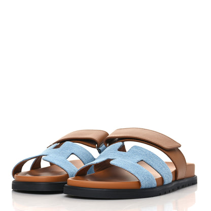 Hermes Denim Calfskin Womens Chypre Sandals 36 Bleu Clair Naturel 3 of 9