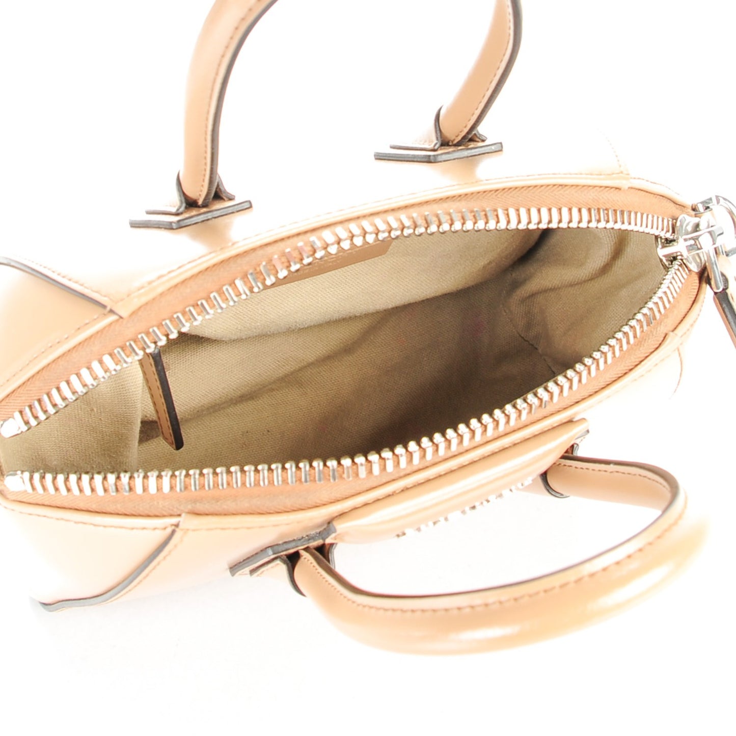 Shiny Lord Calfskin Mini Antigona Dark Beige