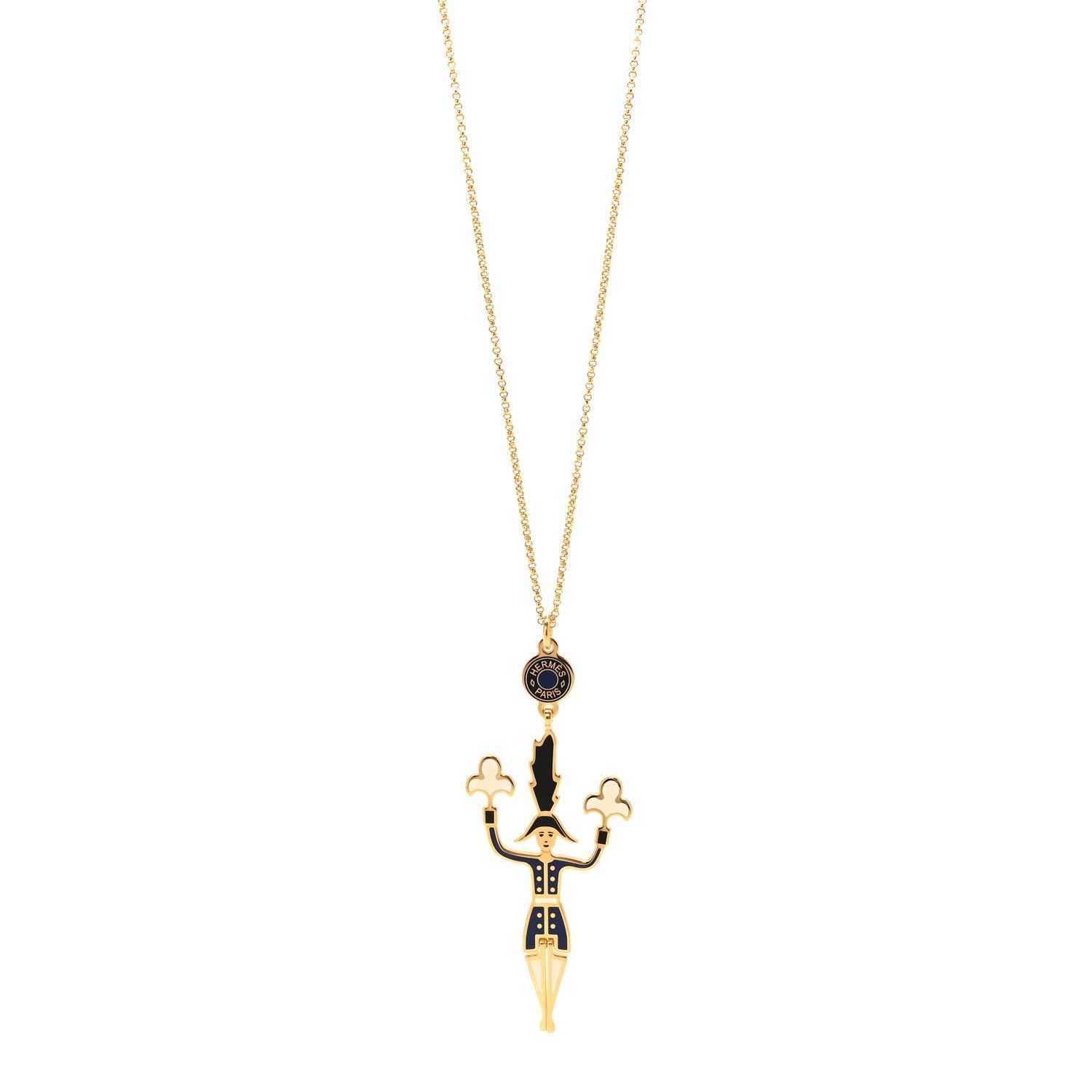 Hermes Metal Enamel Artificier Pendant Necklace Orfevre 1 of 8