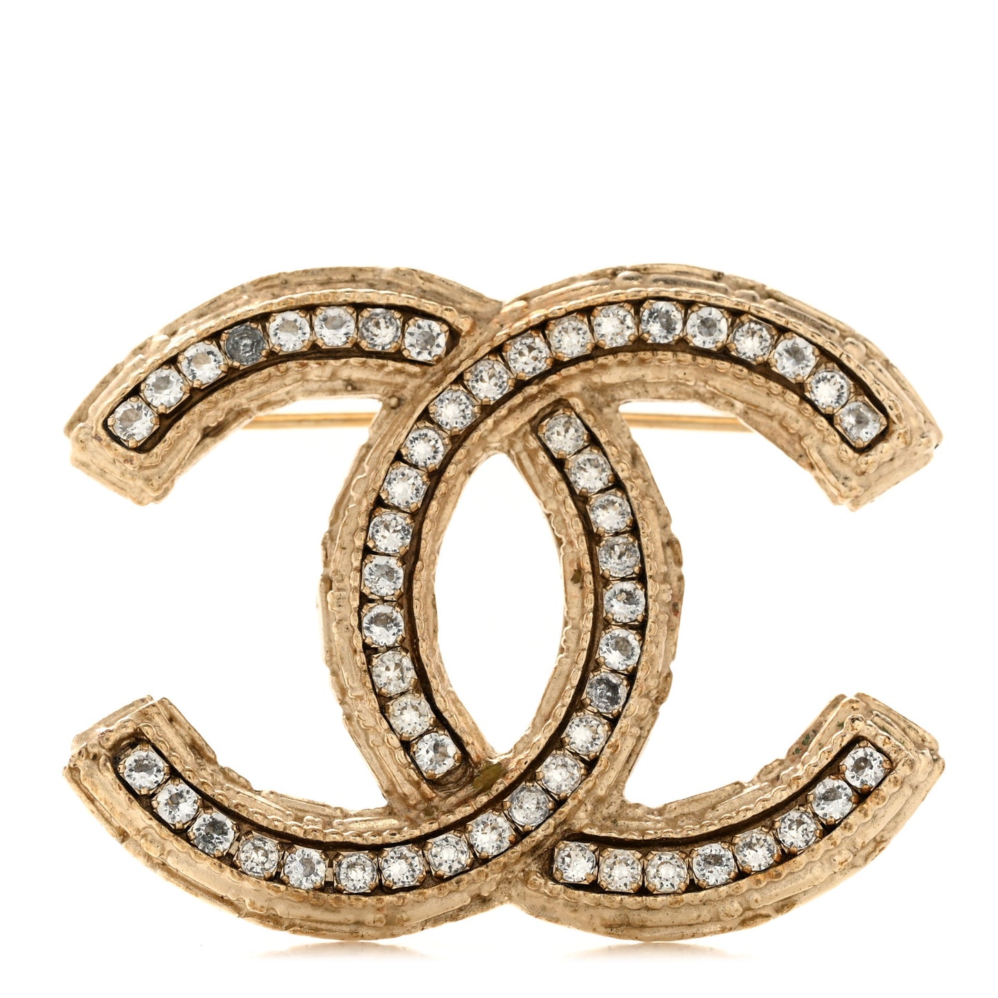 Metal Crystal Baguette CC Brooch Gold