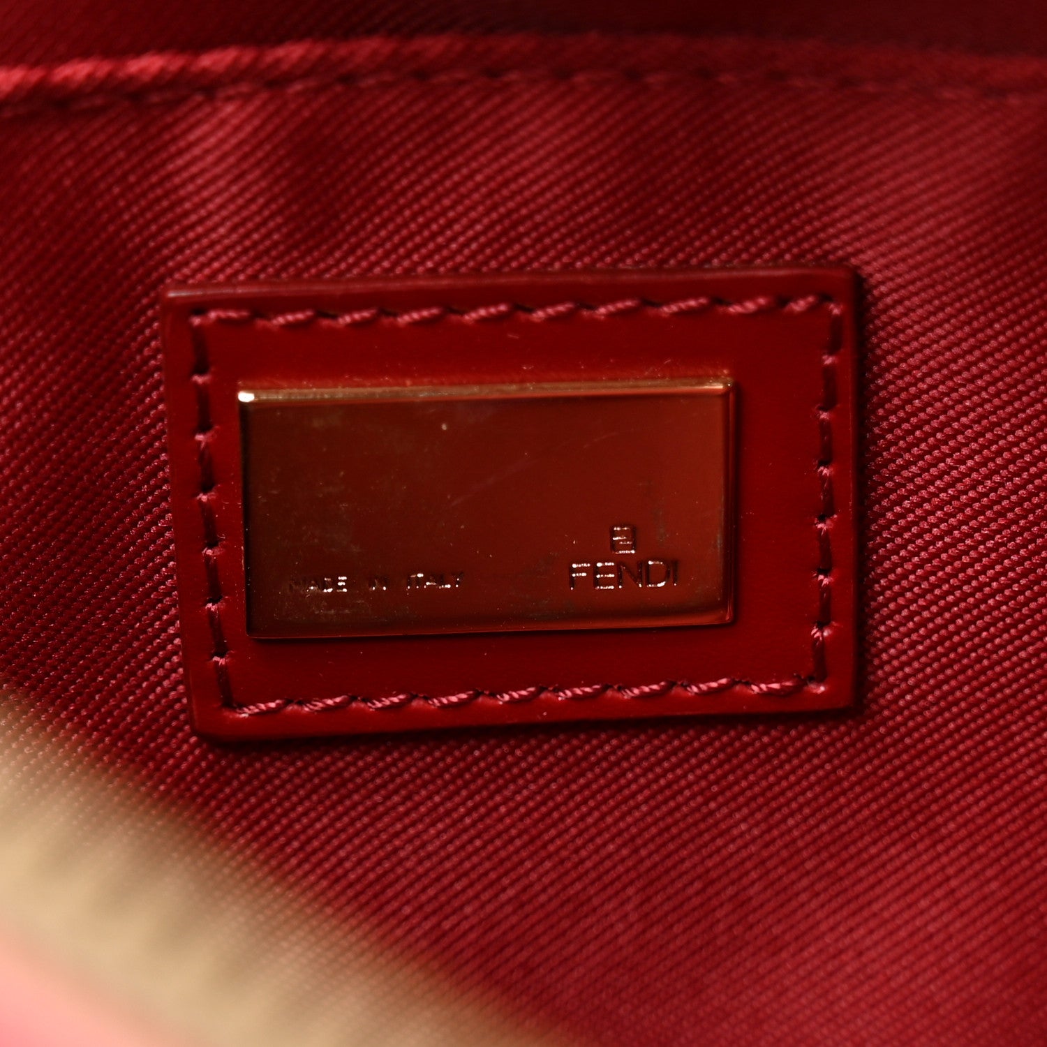 Fendi Zucchino Cuoio Small Chef Pocket Shoulder Bag Mogano Panna Rosso 6 of 11