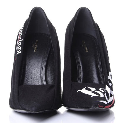 Balenciaga Jersey Crepe Political Campaign Logo Knife 115 Pointed Pumps 38 Black White Rouge 2 of 11