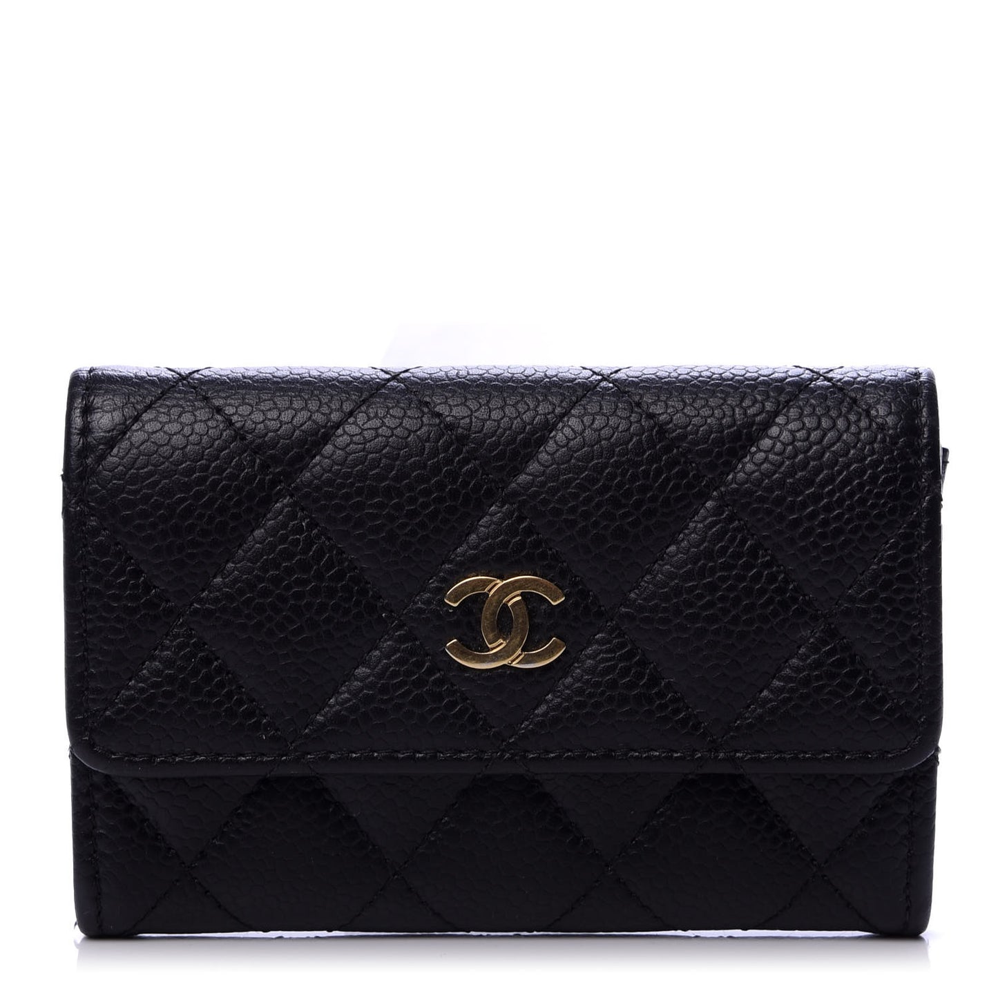 Caviar Quilted Flap Card Holder Black