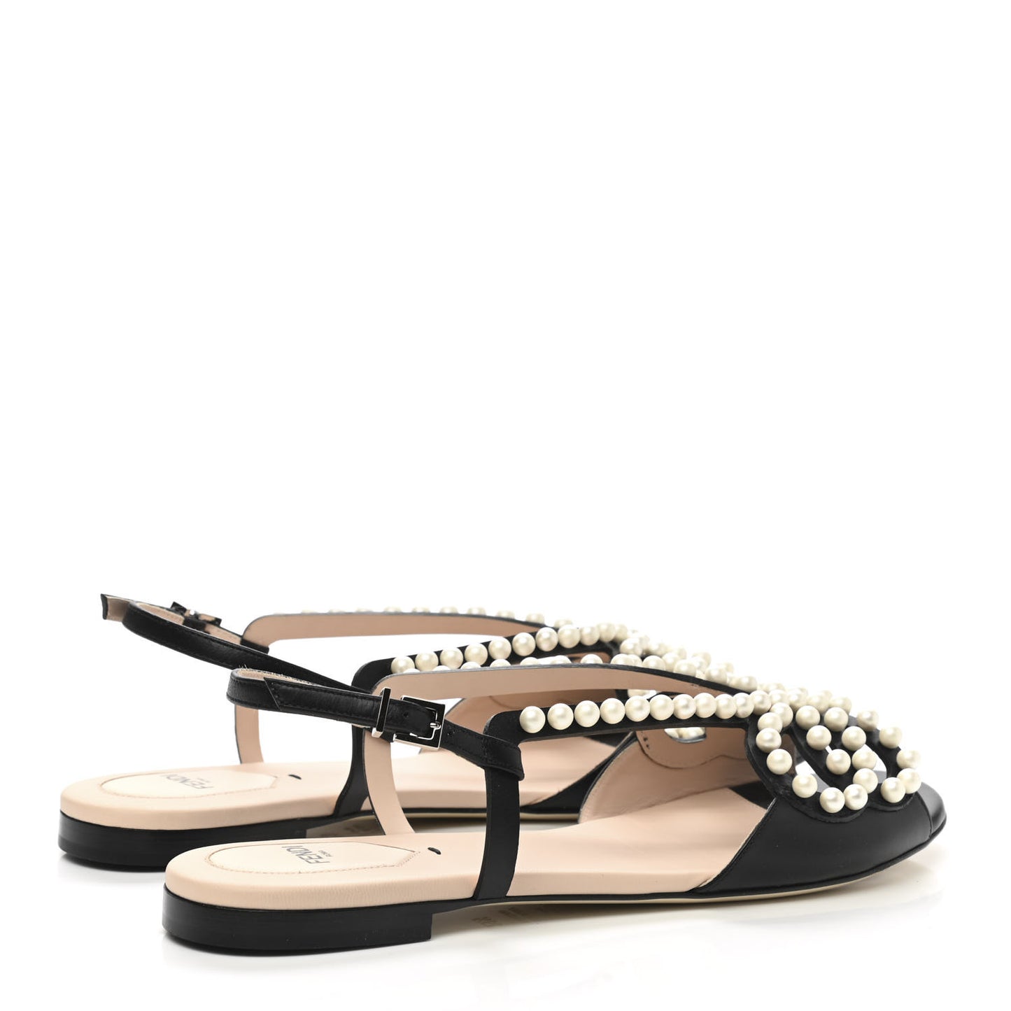 Calfskin Pearl Bow Sandals 39.5 Black