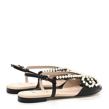 Fendi Calfskin Pearl Bow Sandals 39.5 Black 4 of 8