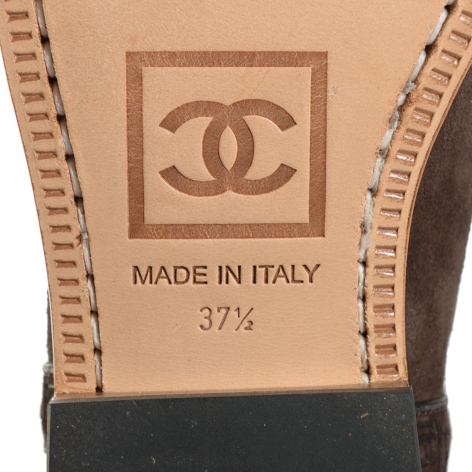 Chanel Suede Logo Boots 37.5 Brown 6 of 8