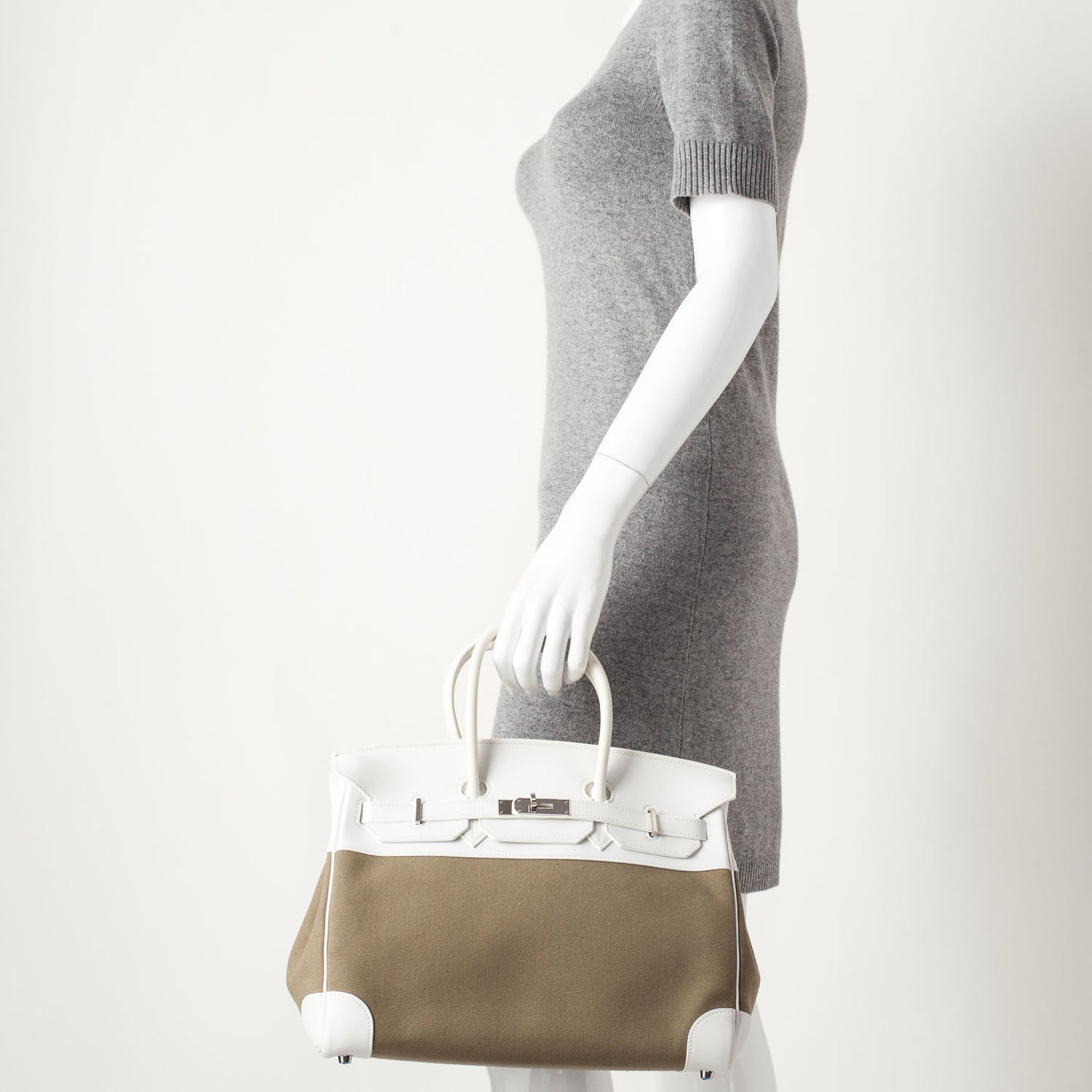 Swift Toile Birkin 35 Blanc Vert Miliatire