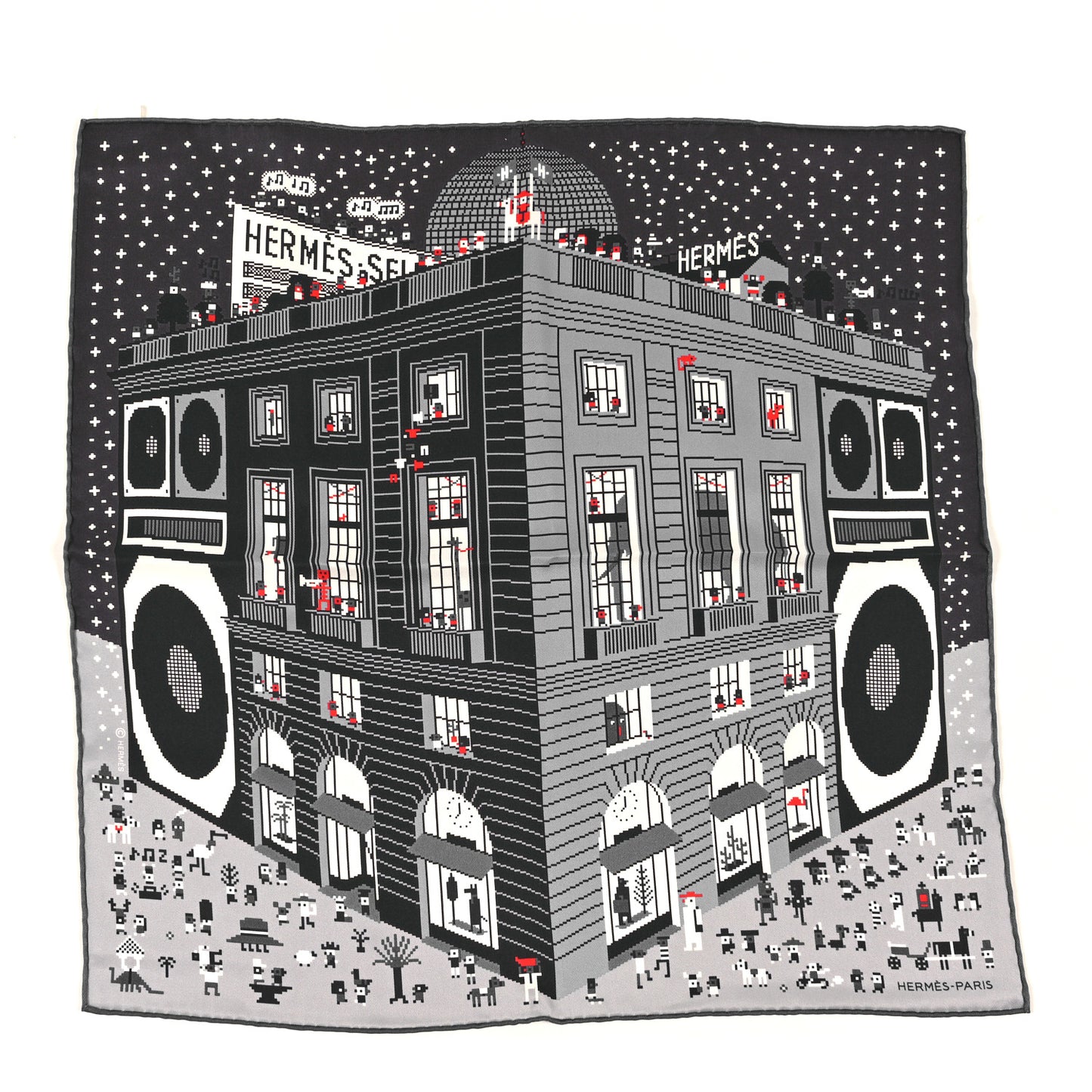 Silk Faubourg Party Scarf 45 Gris Clair Black Bleu