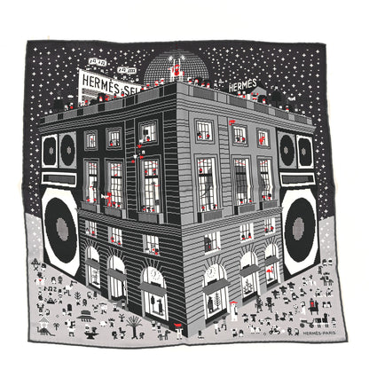 Hermes Silk Faubourg Party Scarf 45 Gris Clair Black Bleu 1 of 3