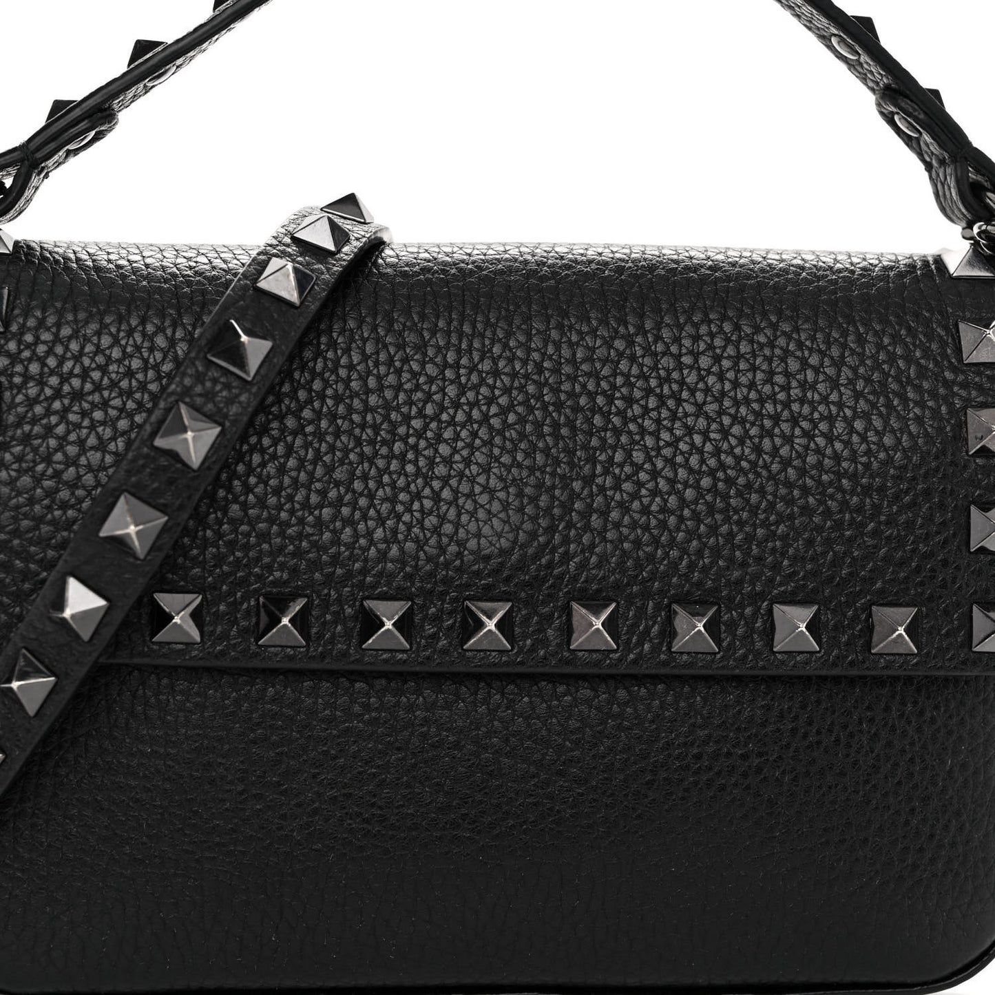 Grainy Calfskin Rockstud Crossbody Pouch Black