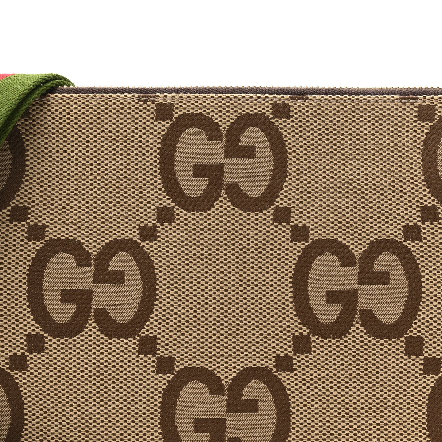 Gucci Monogram Jumbo GG Textured Dollar Calfskin Web Wristlet Messenger Bag Camel Ebony New Acero 8 of 10
