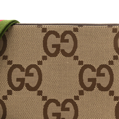 Gucci Monogram Jumbo GG Textured Dollar Calfskin Web Wristlet Messenger Bag Camel Ebony New Acero 8 of 10
