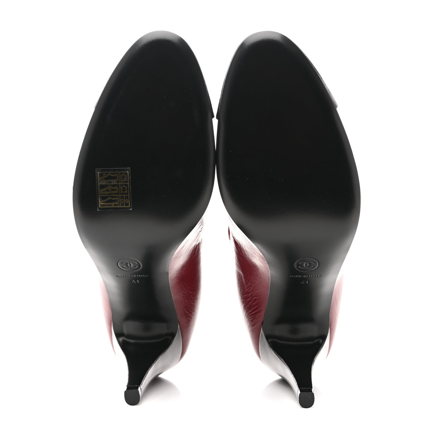 Chanel Shiny Goatskin Cap Toe Mary Jane Pumps 41 Burgundy Dark Grey 6 of 10
