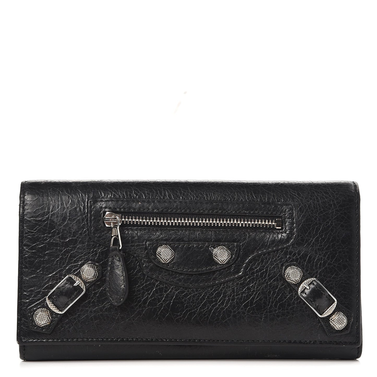 Agneau Giant 12 Silver Hardware Money Wallet Black