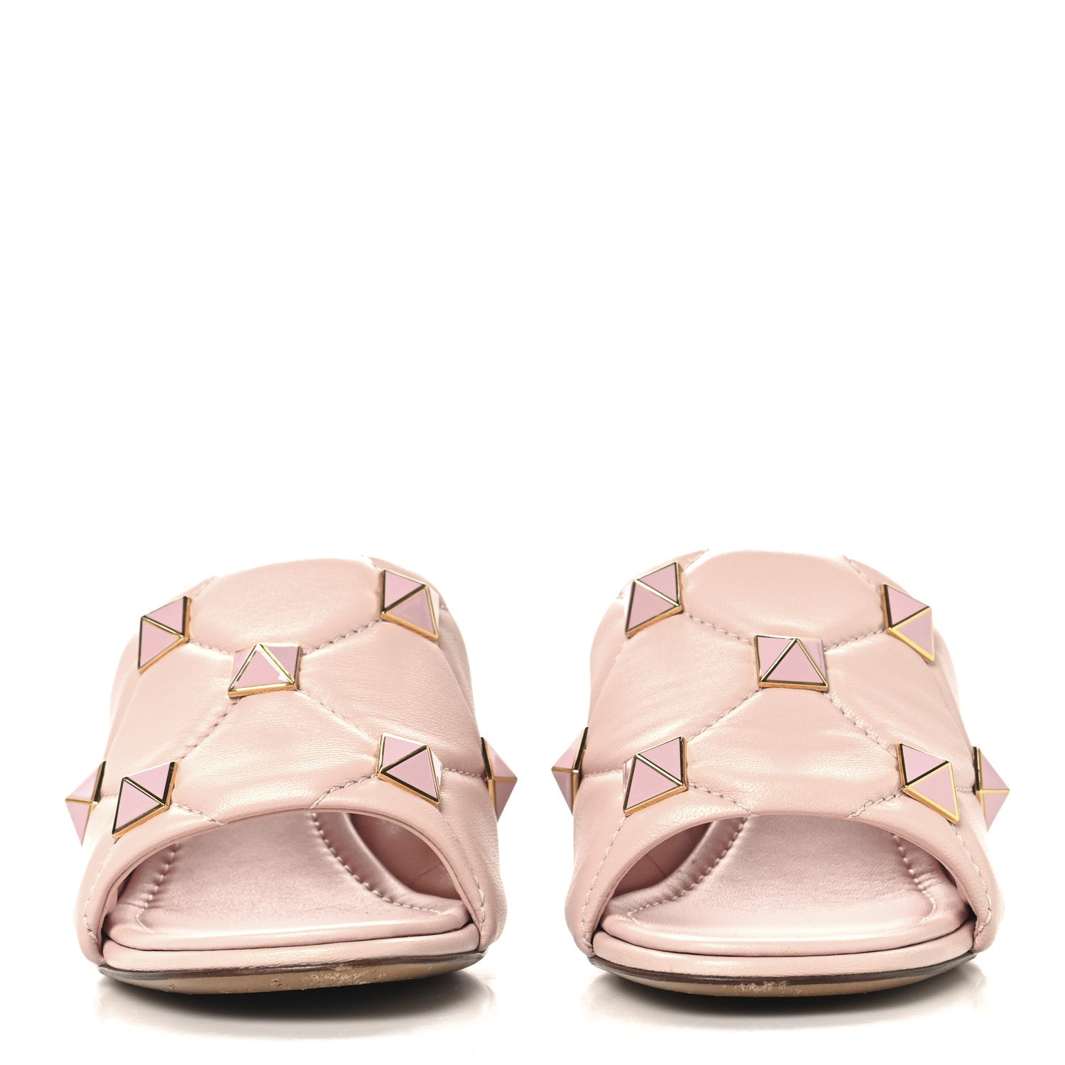 Valentino Garavani Nappa Enamel Quilted Monochrome Roman Stud 65mm Slide Sandals 39.5 Rose Cannelle 3 of 9
