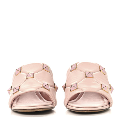 Valentino Garavani Nappa Enamel Quilted Monochrome Roman Stud 65mm Slide Sandals 39.5 Rose Cannelle 3 of 9