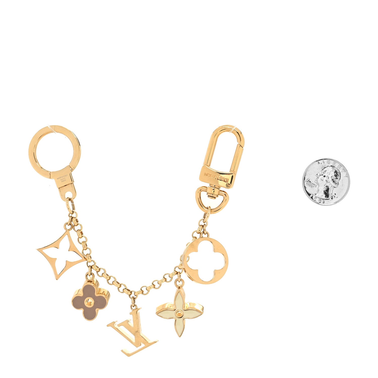 Louis Vuitton Brass Enamel Fleur De Monogram Bag Charm Chain Gold 2 of 4