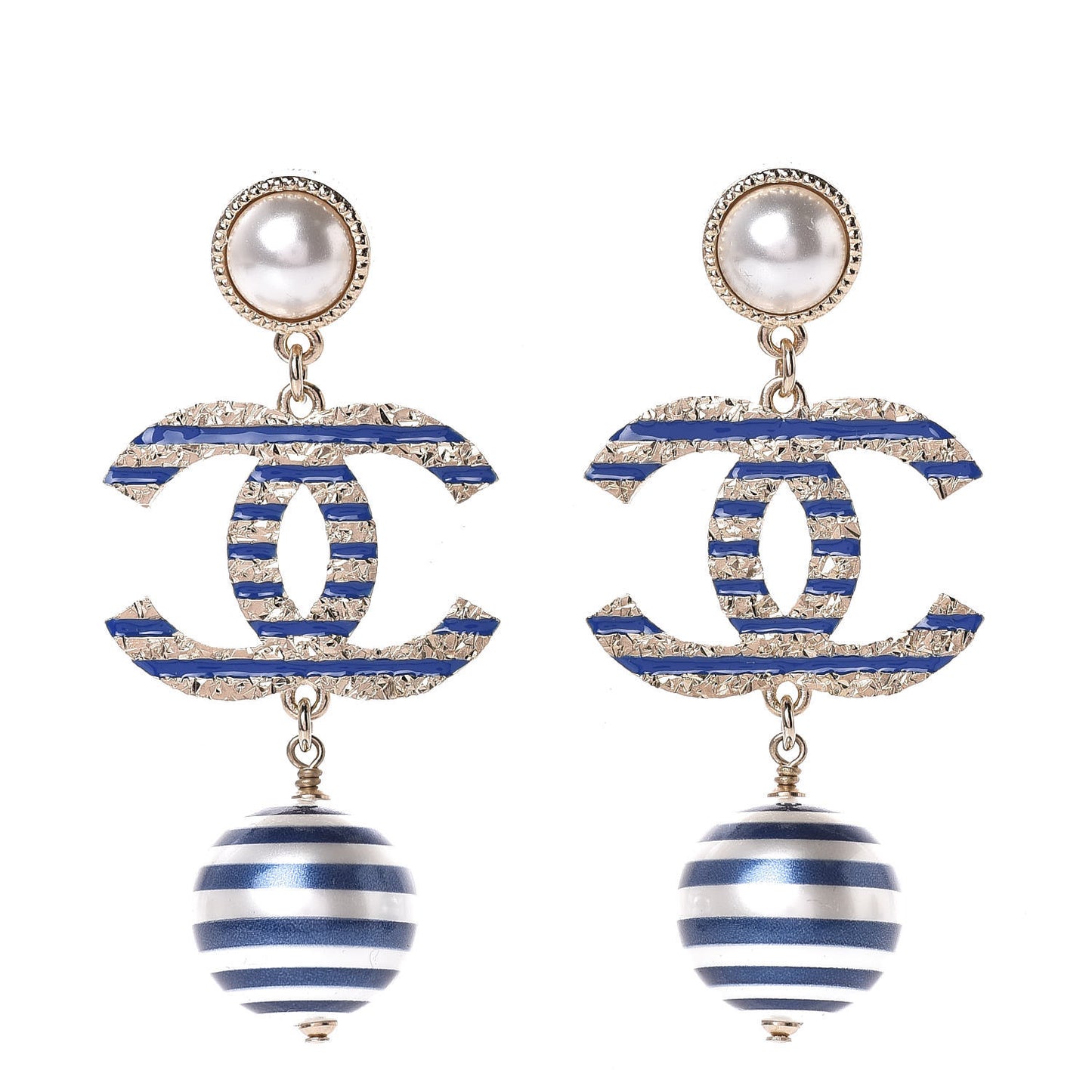 Resin Pearl Striped CC Drop Earrings Blue Gold
