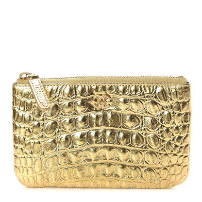 Chanel Metallic Calfskin Crocodile Embossed Cocodile Cosmetic Case Gold 1 of 8