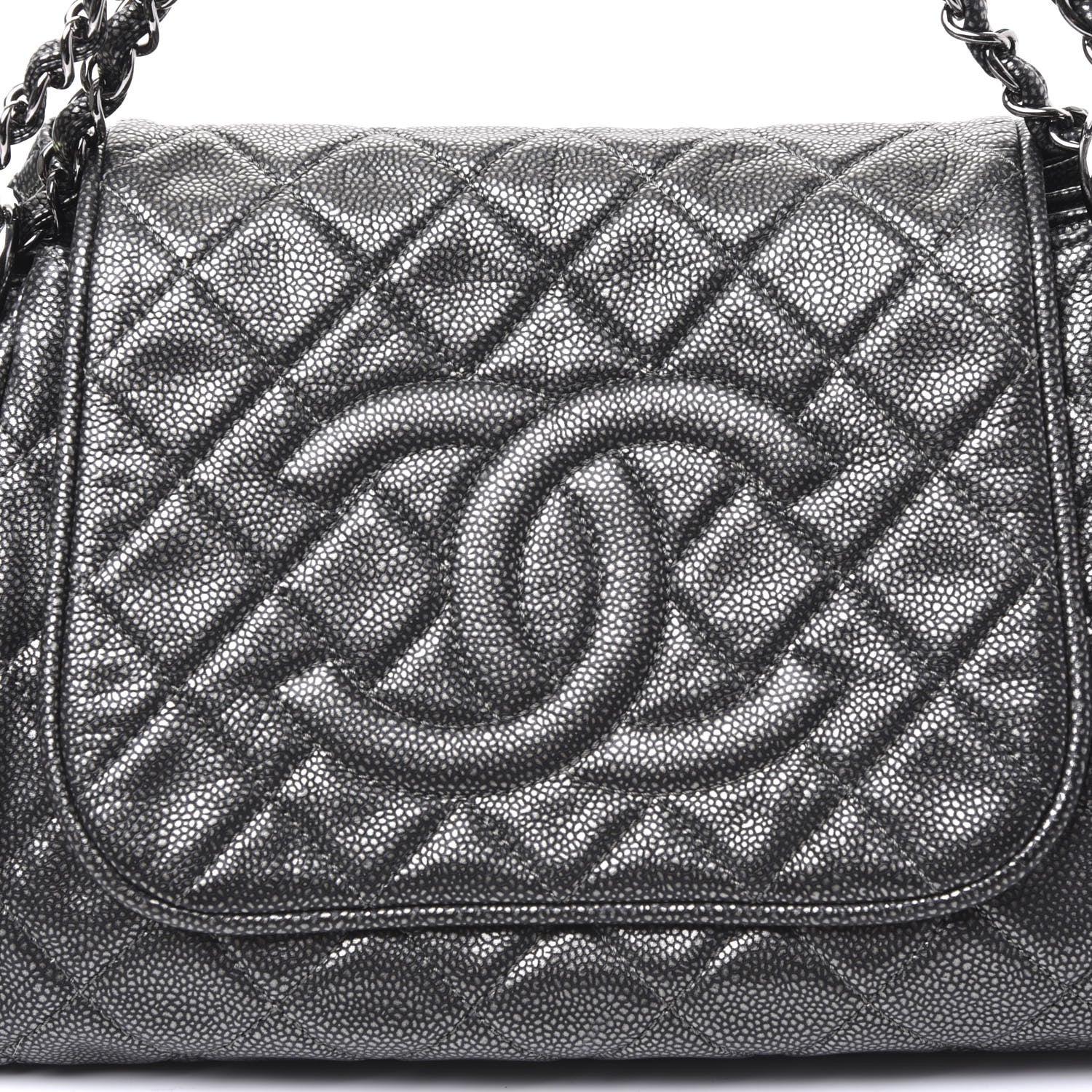 Chanel Metallic Caviar Quilted Timeless Accordion Flap Dark Silver 9 of 9