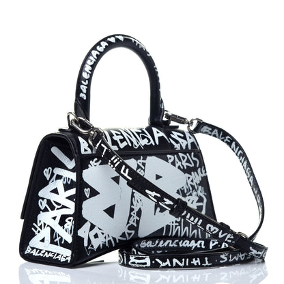 Balenciaga Smooth Calfskin Graffiti Hourglass Top Handle Bag XS Black White 3 of 11