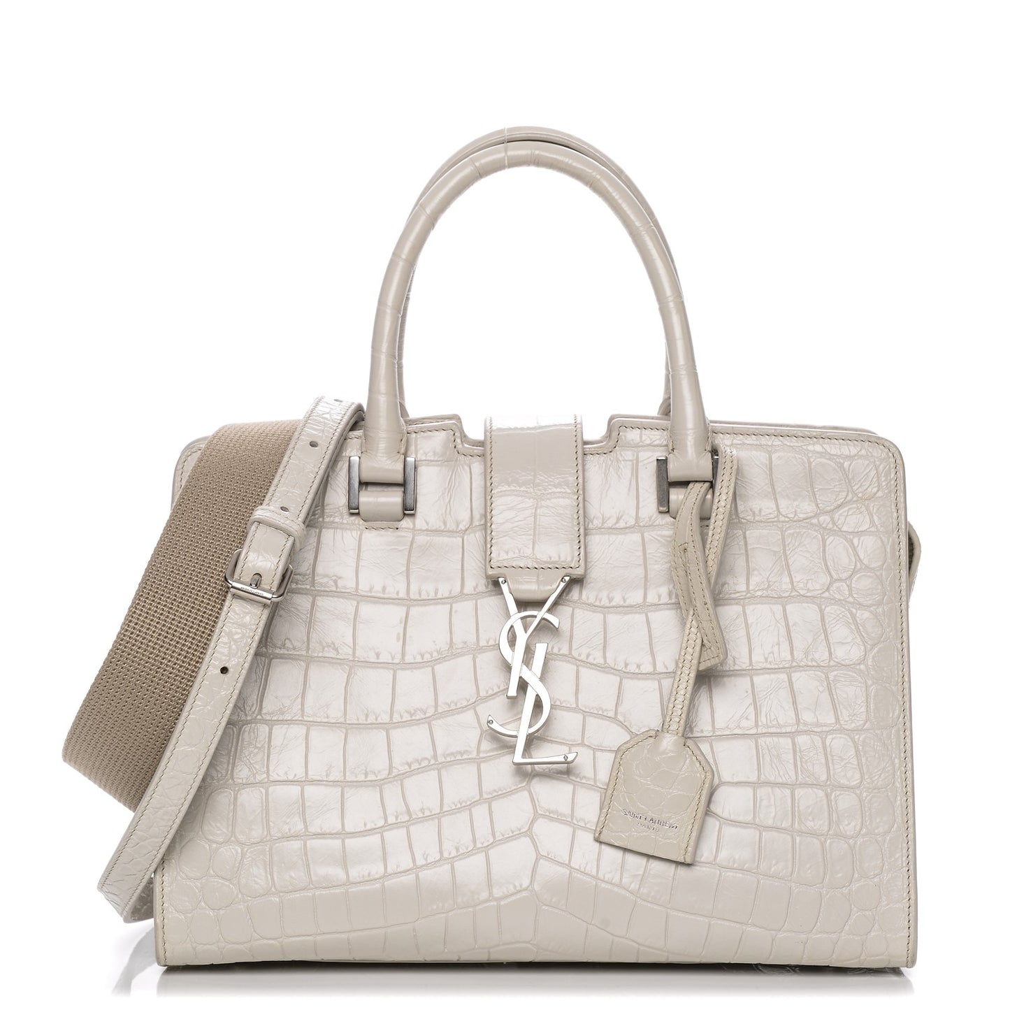 Calfskin Crocodile Embossed Baby Monogram Cabas Gris Perle