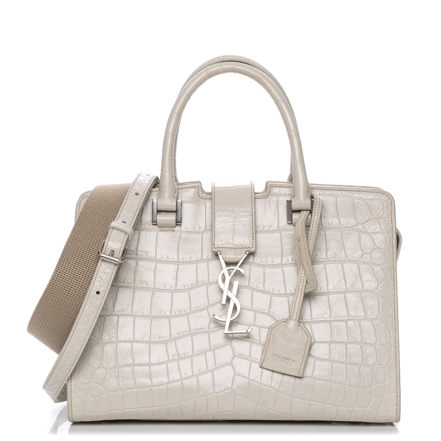 Saint Laurent Calfskin Crocodile Embossed Baby Monogram Cabas Gris Perle 1 of 11